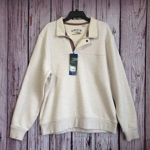 Orvis NWT New Beige Sweatshirt Fleece Signature Pullover Super Soft Large Mens